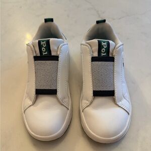Kids White Slip-On Sneakers with Green Accent